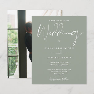 Papier Carton d'invitation de mariage photo vert sauge Bu