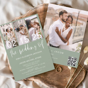 Papier Carton d'invitation de mariage photo vert sauge Bu