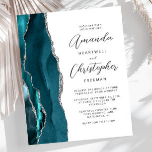 Papier Carton d'invitation de mariage Teal Silver Agate S
