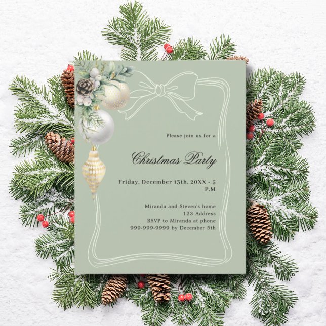 Papier Carton d'invitation pour la fête de Noël avec noeu (Créateur téléchargé)
