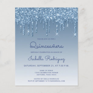 Papier Carton d'invitation Quinceañera bleu avec goutte d