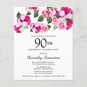 Papier Carton d'invitation rose blanc floral pour 90e ann