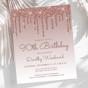 Papier Carton d'invitation rose gold pour 90ème anniversa