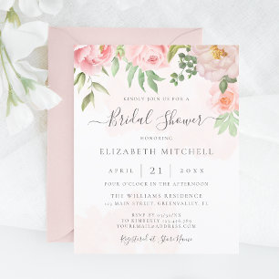 Papier Carton Faire-part de Mariage Floral Rose Pâle