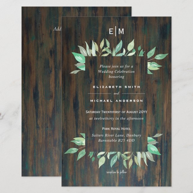 Papier CARTON Faire-part de mariage rustique en bois et v (Devant / Derrière)
