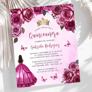 Papier Carton Fuchsia Rose Quinceañera Invitation