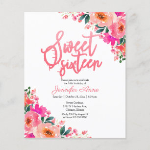 Papier Cartons d'invitation Budget Sweet 16 Fleurs rose v