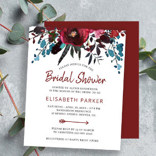 Papier Cartons d'invitation de bains de mariée bordeaux f