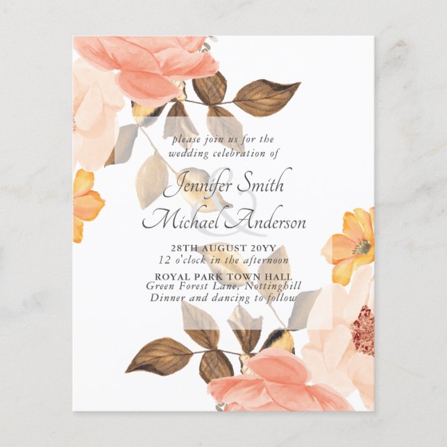 Papier Cartons d'invitation de mariage à motif floral Bro (Devant)