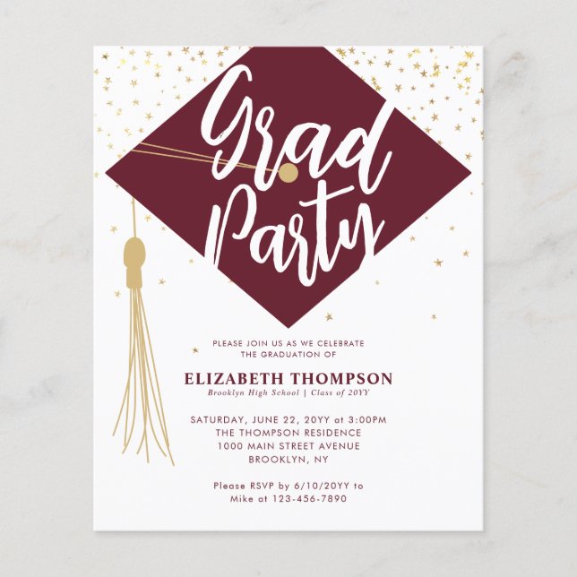 Papier Casquette du budget GRAD Red Gold Graduation Party (Devant)