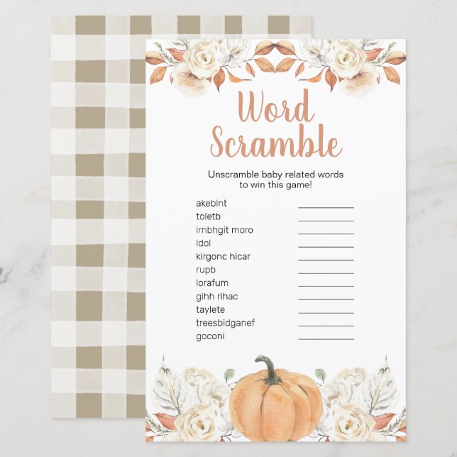 Papier Casse-tête de mots floral rustique citrouille oran (Devant / Derrière)