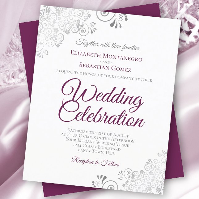 Papier Cassis en dentelle d'argent Faire-part de mariage  (Créateur téléchargé)