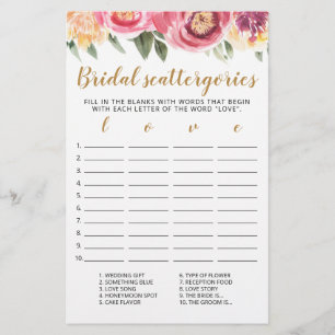 Papier Catégories de mariage jeu modifiable Shower de mar