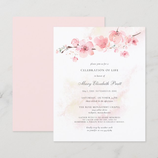 Papier Célébration budgétaire de la vie funéraire rose fl (Devant / Derrière)