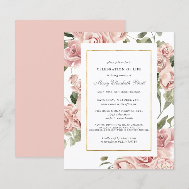 Papier Célébration budgétaire de la vie rose florale Invi (Devant / Derrière)