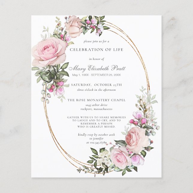 Papier Célébration budgétaire de la vie rose florale Invi (Devant)