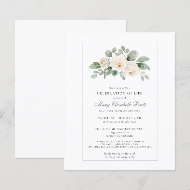 Papier Célébration budgétaire de la vie White Floral Invi (Devant / Derrière)