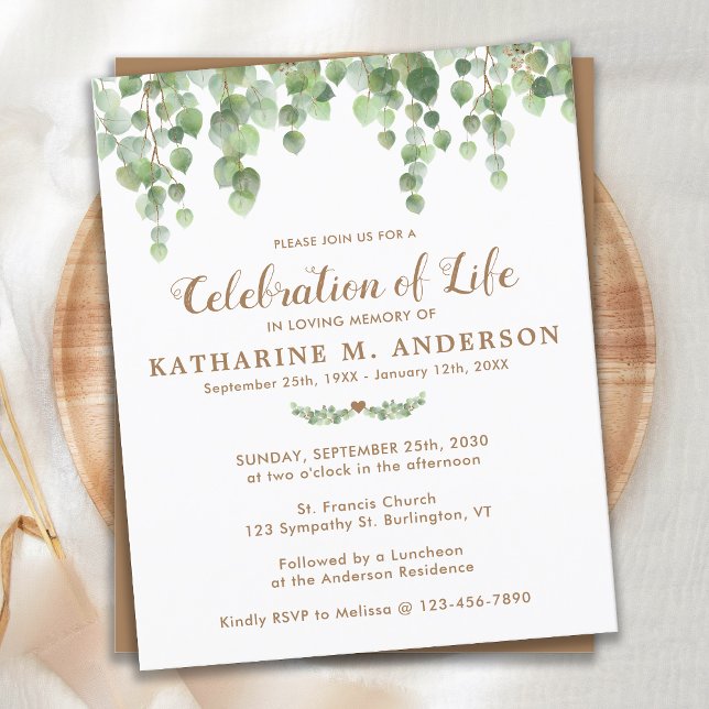 Papier Célébration De La Vie Eucalyptus Invitation De Ver (Créateur téléchargé)