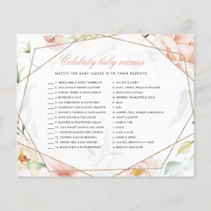 Papier Celebrity Baby Names Girl Floral Baby shower Jeu