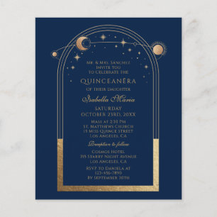 Papier Céleste Bleu Or Soleil Lune Étoiles Quinceañera