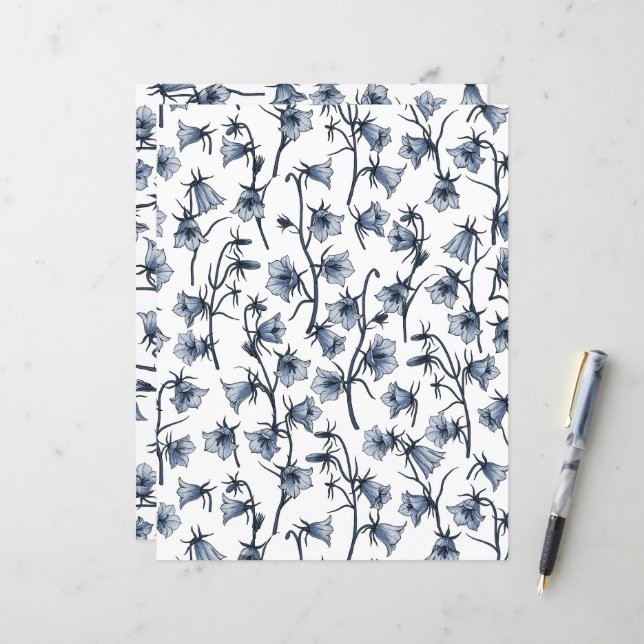 Papier Cellules bleues, Cloches, Bellflowers (Devant/Arrière en situation)