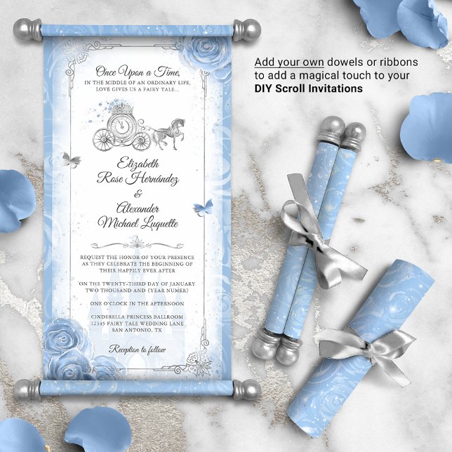 Papier Cendrillon fée Mariage Scroll Invitations (DIY Cinderella scrolls do not come with dowels or ribbons. Add your own for an elegant touch!)