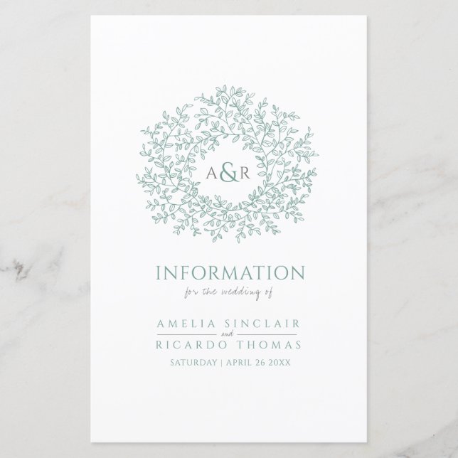 Papier Cercle vert d'informations des invités mariages fe (Devant)