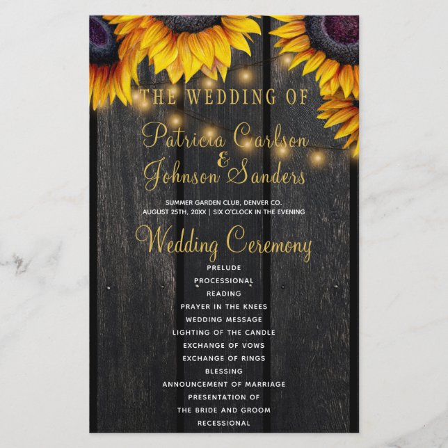 Papier Cérémonie de mariage aux lumières dorées en bois r (Devant)