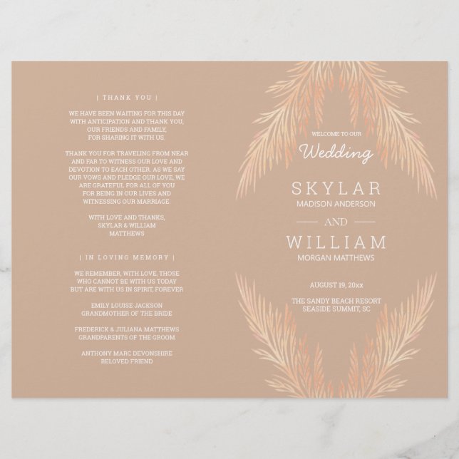 Papier Cérémonie de Mariage en laiton Pampas Botanique Pa (Devant)