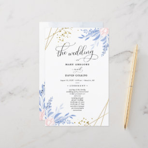 Papier Cérémonie de Mariage géométrique en or bleu Dusty