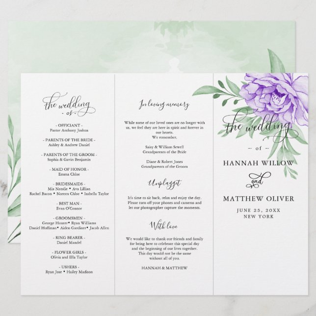 Papier Cérémonie des Mariages de l'Eucalyptus Floral Rose (Devant / Derrière)