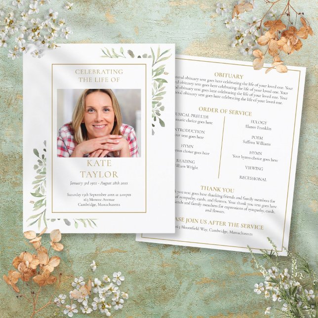 Papier Cérémonie funéraire de verdure abordable (Affordable Greenery Funeral Order Of Service)