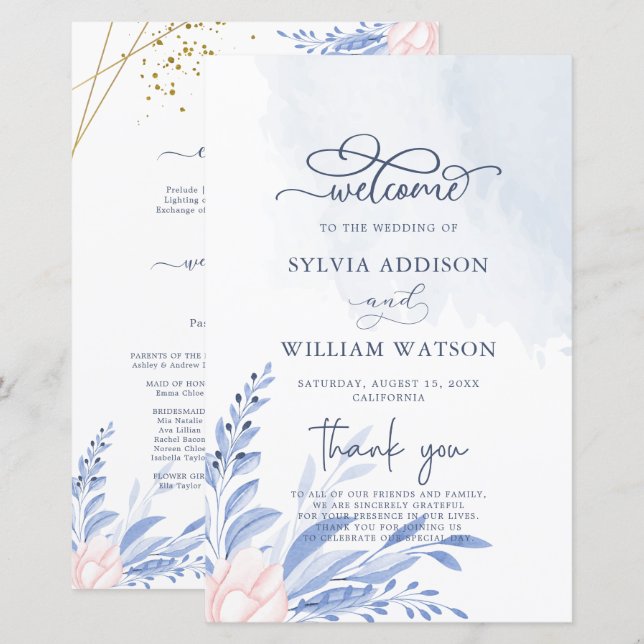 Papier Cérémonie Mariage réussie Blue Greenery (Devant / Derrière)