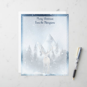 Papier Cerf aquarelle et Noël enneigé