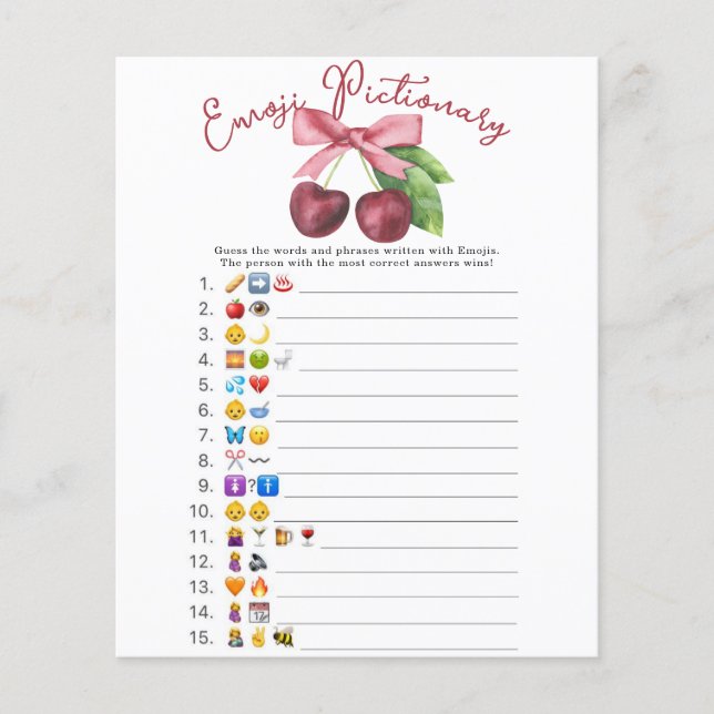 Papier Cerisier arc baby shower Emoji Pictionary jeu (Devant)