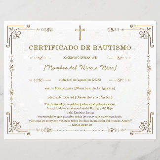 Papier Certificado de Bautismo Elegante