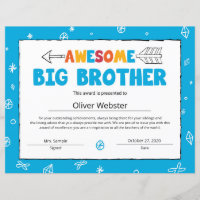 Certificat Blue Brother Big Brother