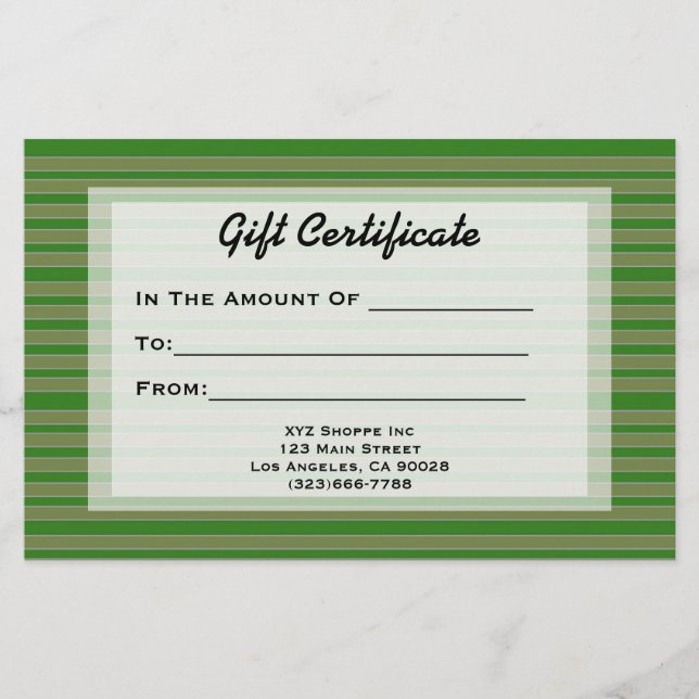 Papier Certificat cadeau Green Stripes (Devant)