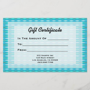 Papier Certificat cadeau Turquoise