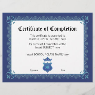 PAPIER CERTIFICAT D'ACHÈVEMENT