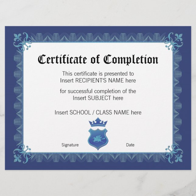 PAPIER CERTIFICAT D'ACHÈVEMENT (Devant)