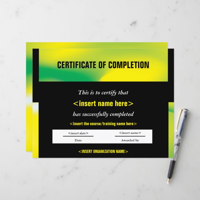 Papier Certificat d'achèvement (Devant/Arrière en situation)