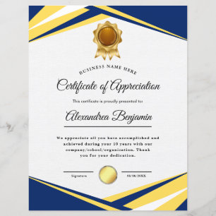 Papier Certificat d'achèvement