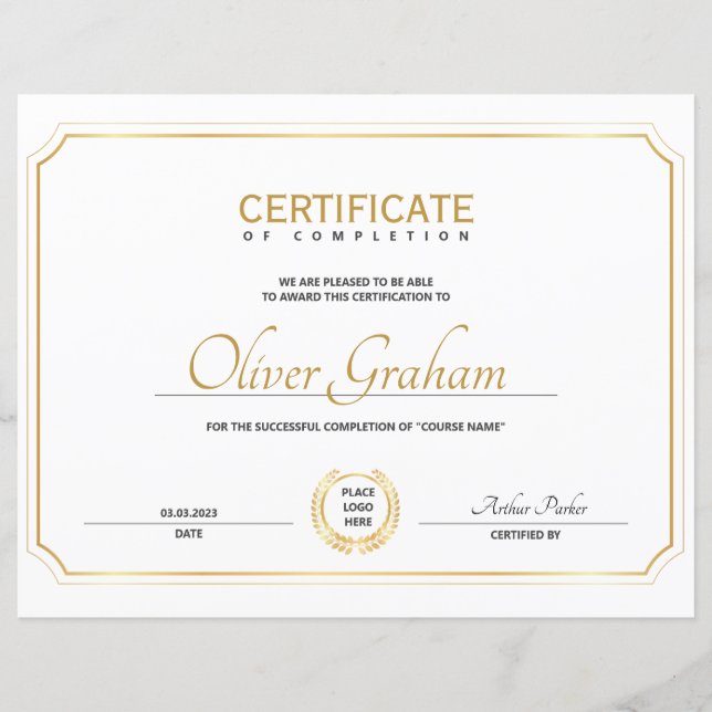 Papier Certificat d'achèvement (Devant)
