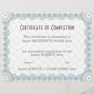 PAPIER CERTIFICAT D'ACHÈVEMENT