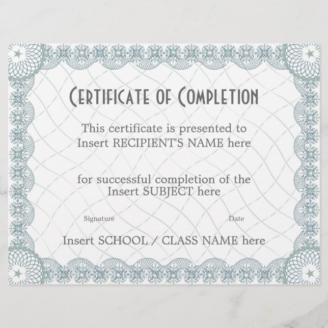 PAPIER CERTIFICAT D'ACHÈVEMENT (Devant)