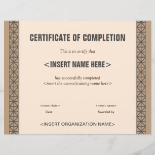 Papier Certificat d'achèvement