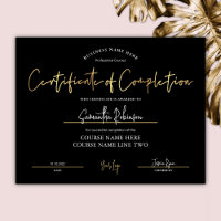 Certificat d'achèvement Black Gold Beauty Award