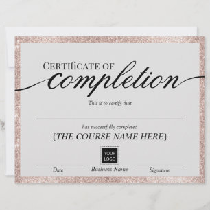 Papier Certificat d'achèvement Blush Rose Gold Awards