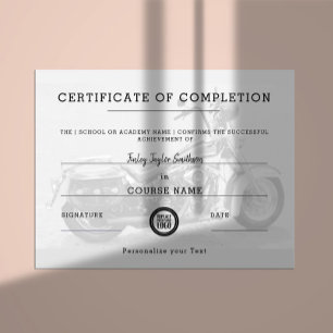 Papier Certificat d'achèvement de la formation en moto